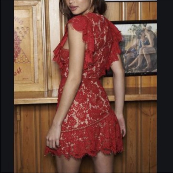 Saylor Helena Lace Dress in Red Size Medium Mini - Picture 3 of 12